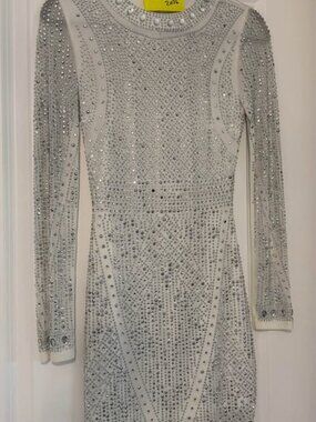 White Bedazzeled Long Sleeved Dress with open back from Freedom Rave Wear